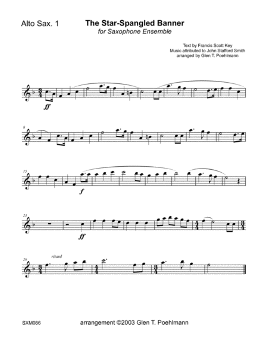 THE STAR-SPANGLED BANNER for SAXOPHONE ENSEMBLE (S-A-A-T-B-Bs) Woodwind Ensemble scores gallery preview page 4
