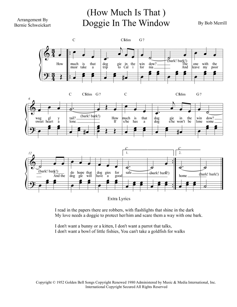 How Much Is That Doggie In The Window Piano, Vocal, Guitar scores gallery preview page 1