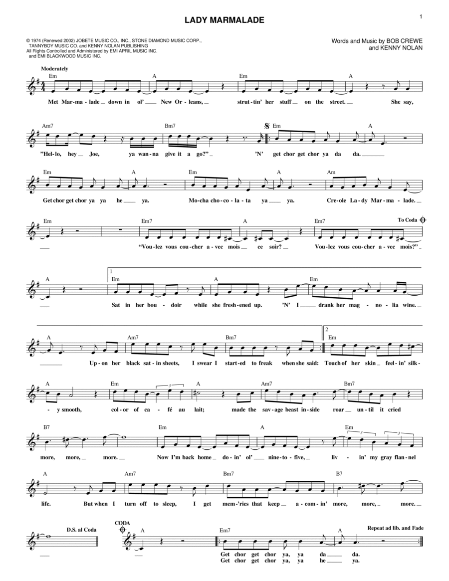 Lady Marmalade Electric Guitar scores gallery preview page 1
