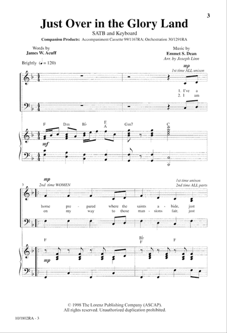 Just Over in the Glory Land 4-Part scores gallery preview page 3