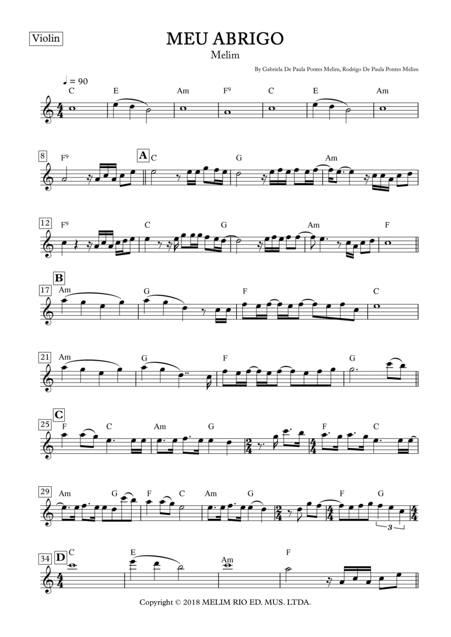 Meu Abrigo Violin Solo scores gallery preview page 1