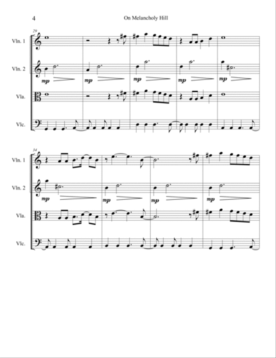 On Melancholy Hill String Quartet scores gallery preview page 4