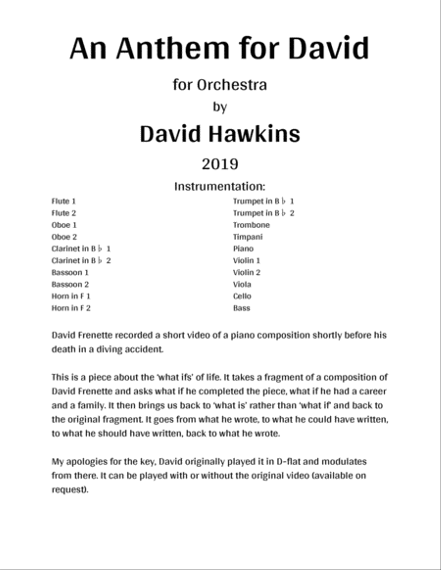 An Anthem for David Chamber Orchestra scores gallery preview page 1