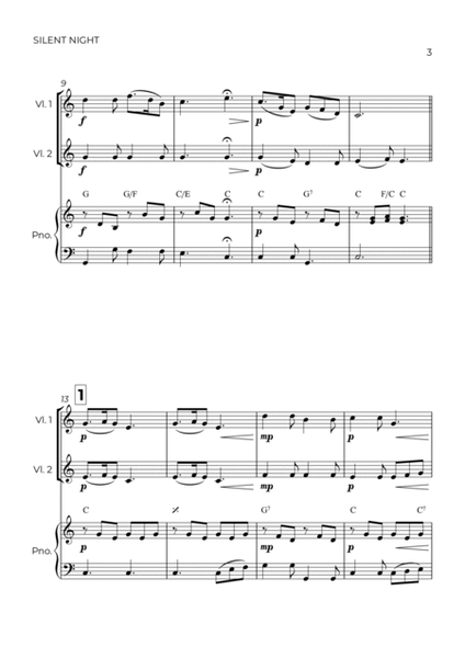 SILENT NIGHT - STRING PIANO TRIO (I VIOLIN, II VIOLIN & PIANO) image number null