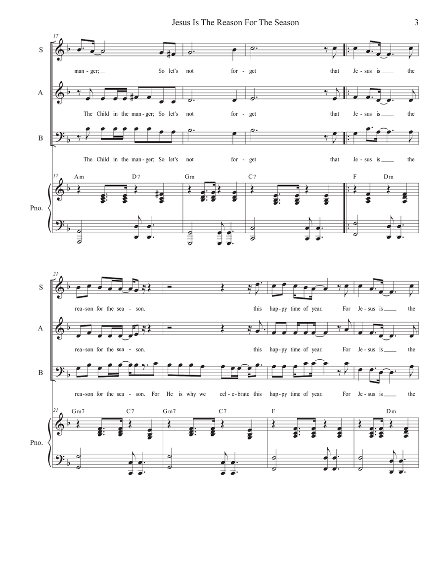 Jesus Is The Reason For The Season (Vocal Trio - (SAB) 3-Part scores gallery preview page 3