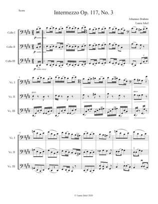 Brahms Intermezzo Op. 117, No. 3 arranged for Cello Trio
