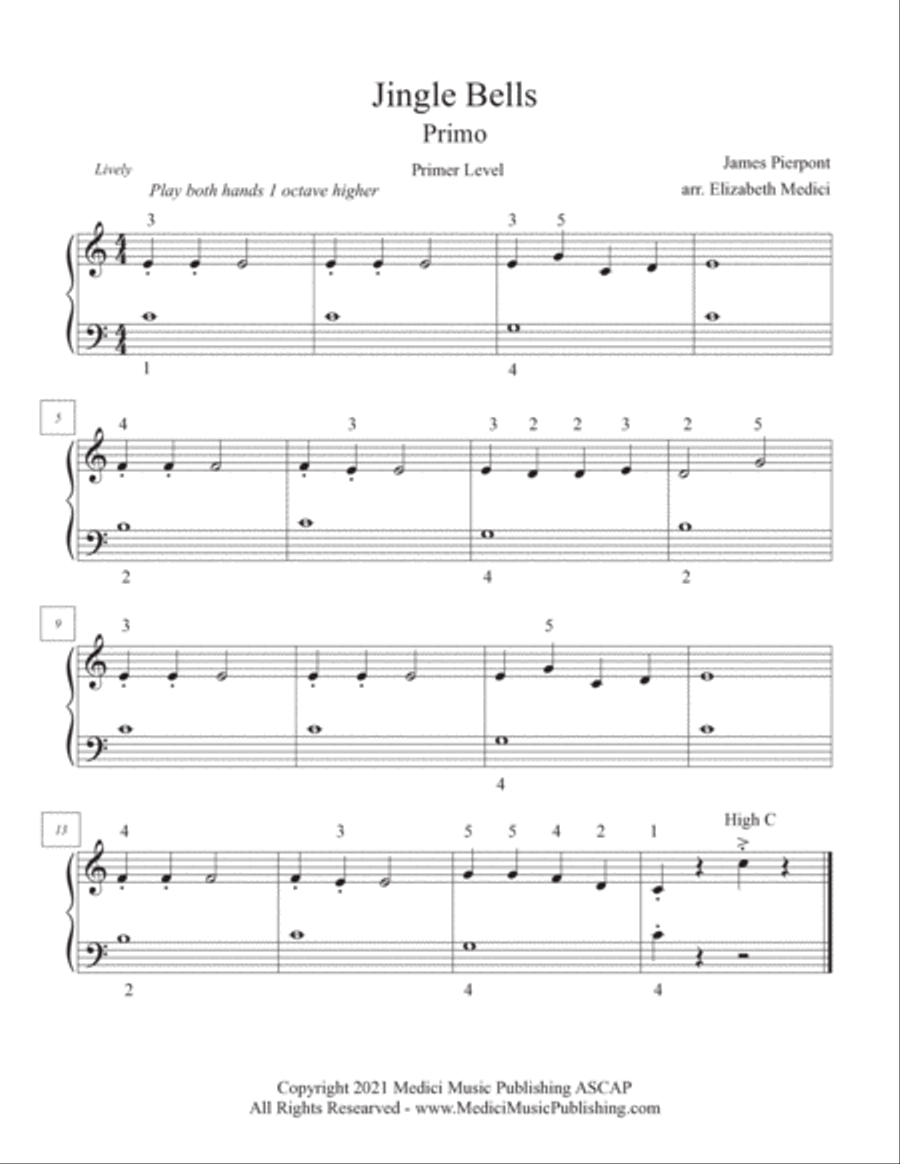Jingle Bells Duet or Solo Easy Piano scores gallery preview page 3