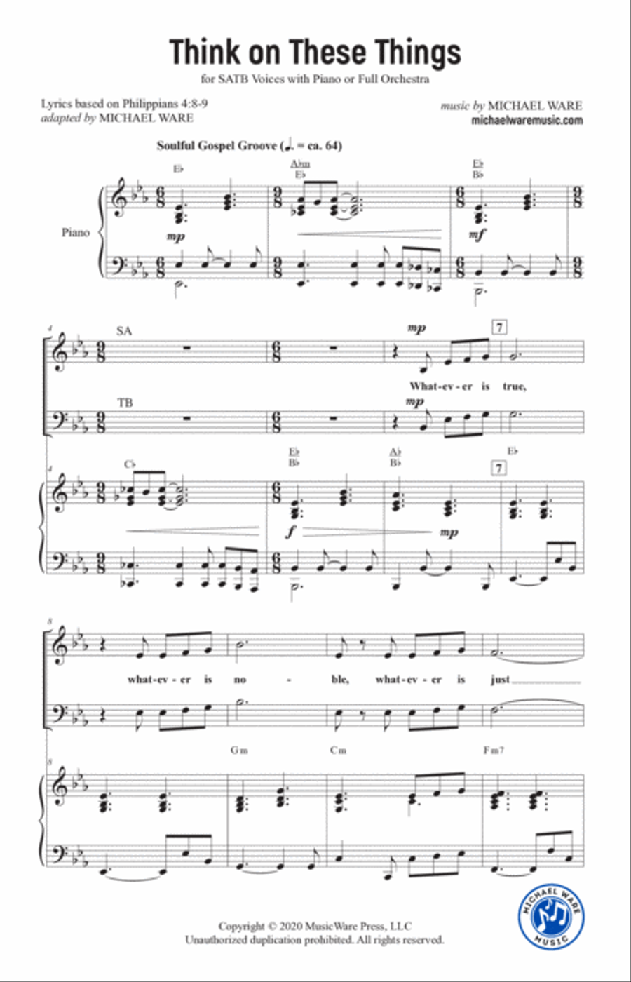 Think on These Things (SATB) 4-Part scores gallery preview page 2