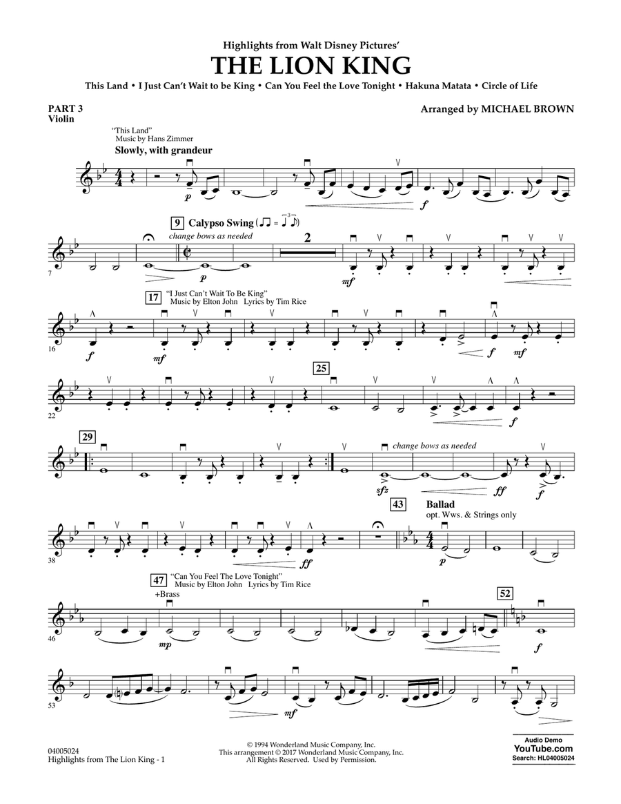 Highlights from The Lion King - Pt.3 - Violin