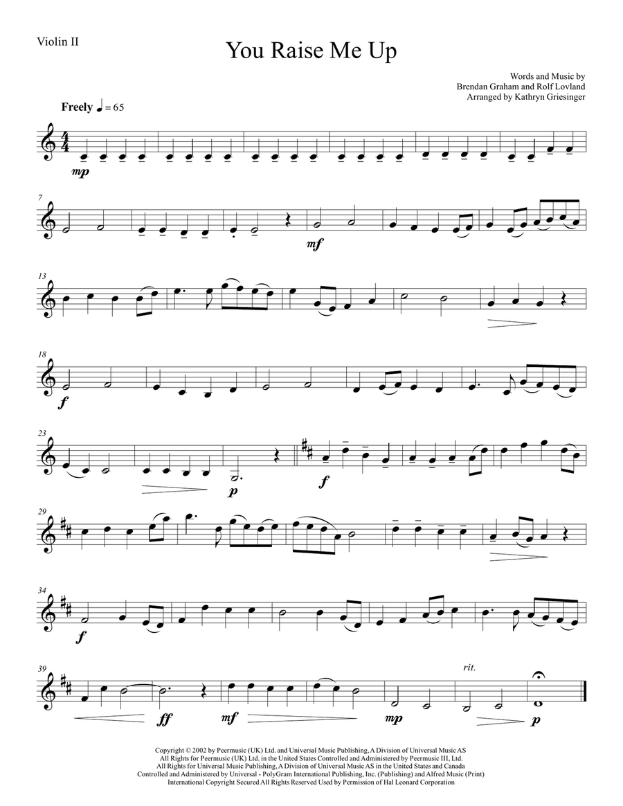 You Raise Me Up String Quartet scores gallery preview page 2