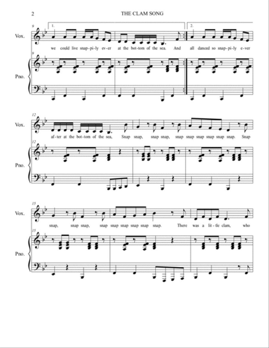 The Clam Song The Clam Song Piano, Vocal, Guitar scores gallery preview page 2
