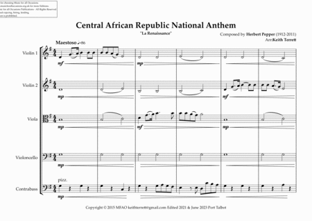Central African Republic National Anthem for String Orchestra image number null