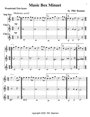 Music Box Minuet-1 Soprano Saxophone-2 Bb Clarinet trio