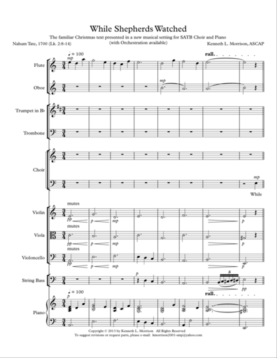 While Shepherds Watched (Choral Octavo and Orchestration) Choir scores gallery preview page 1
