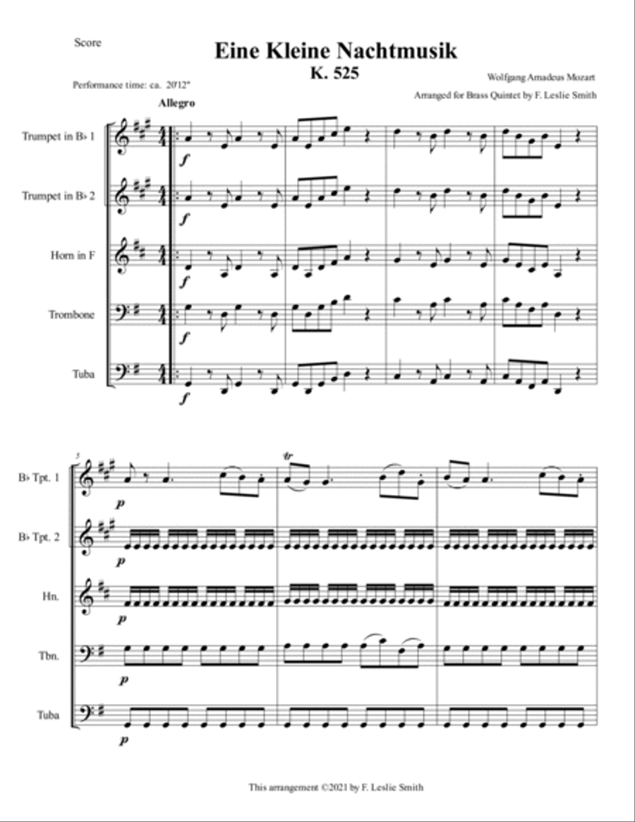 Eine Kleine Nachtmusik: Serenade No. 13 in G Major, K 525 Brass Ensemble scores gallery preview page 2
