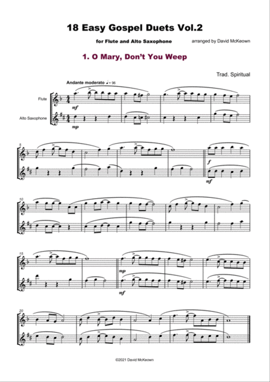 18 Easy Gospel Duets Vol.2 for Flute and Alto Saxophone Woodwind Duet scores gallery preview page 3