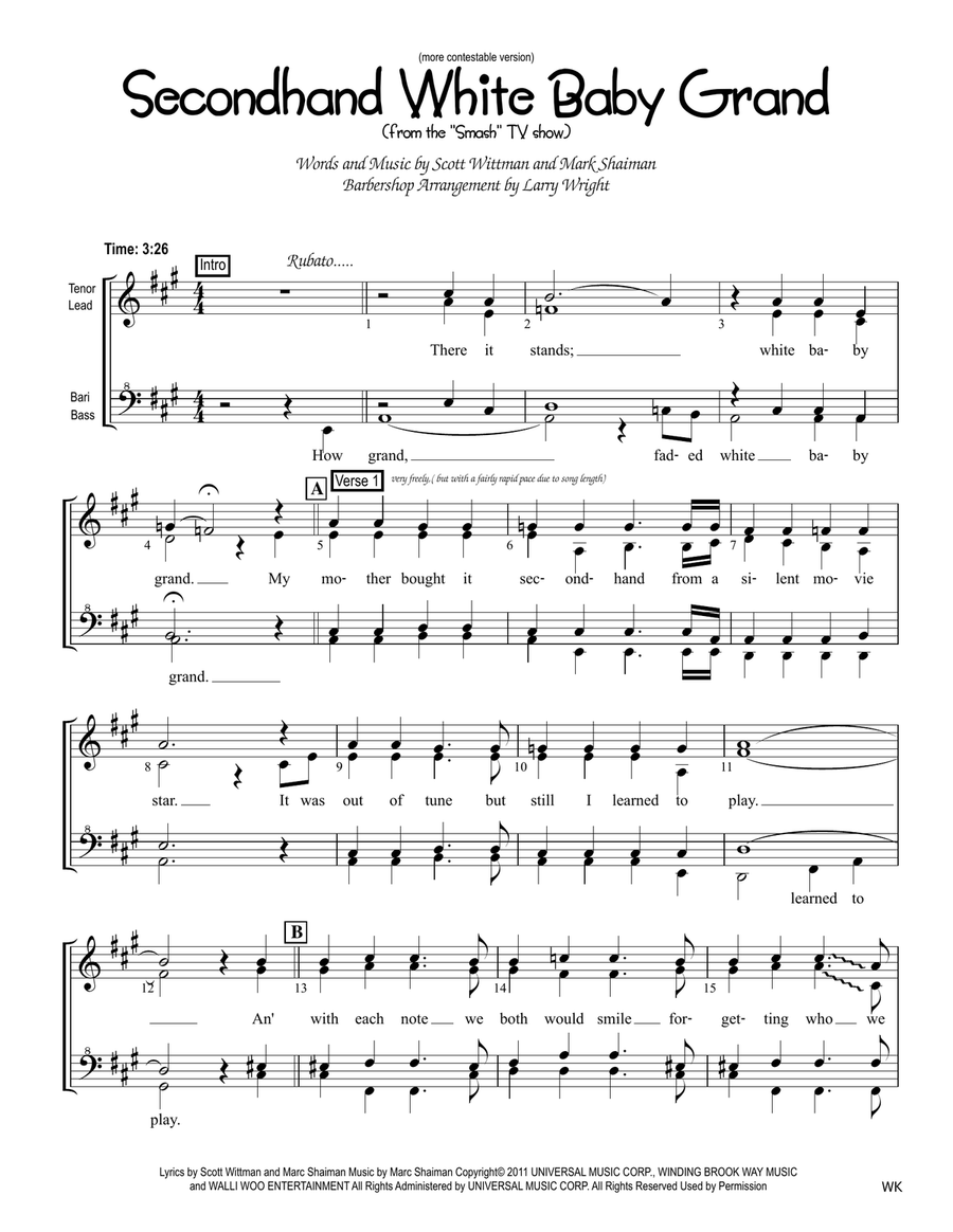 Secondhand White Baby Grand SSAA scores gallery preview page 1