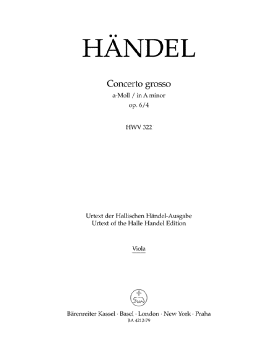 Concerto grosso a minor, Op. 6/4 HWV 322 by George Frideric Handel Viola - Sheet Music