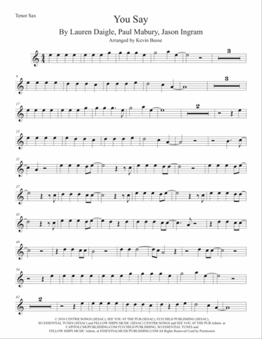 You Say You Say Tenor Saxophone scores gallery preview page 1