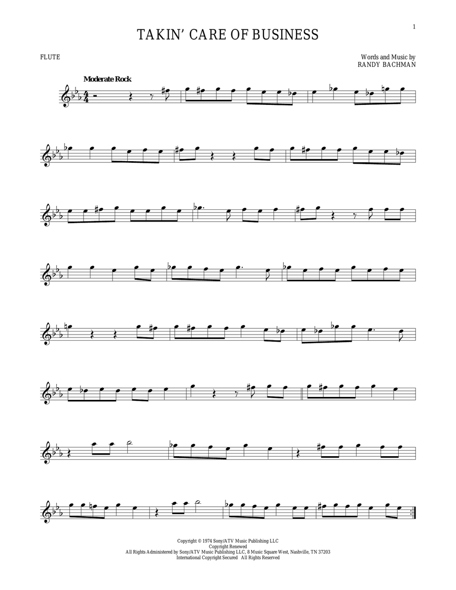 Takin' Care Of Business Takin' Care Of Business Flute Solo scores gallery preview page 1
