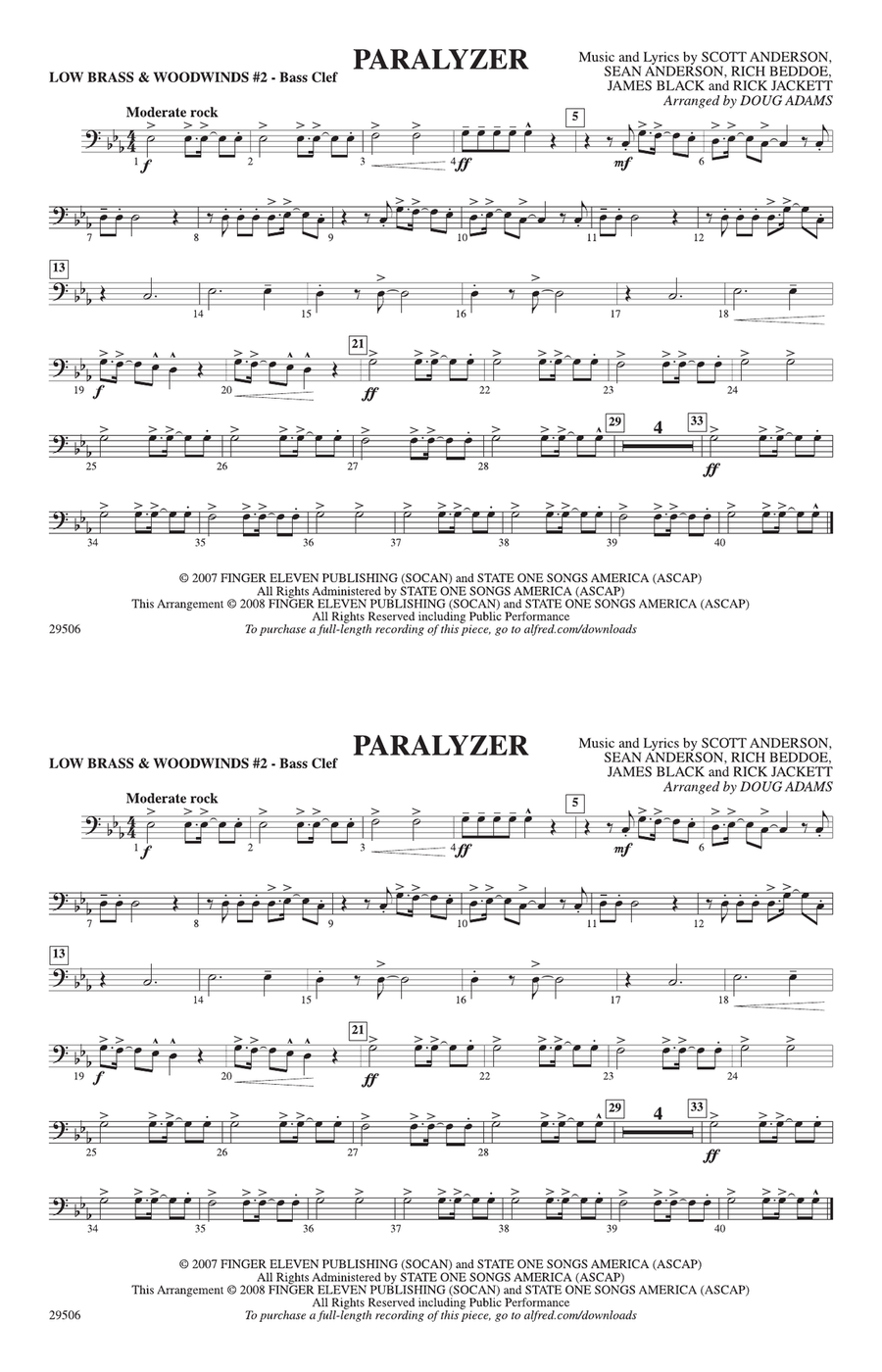 Paralyzer: Low Brass & Woodwinds #2 - Bass Clef