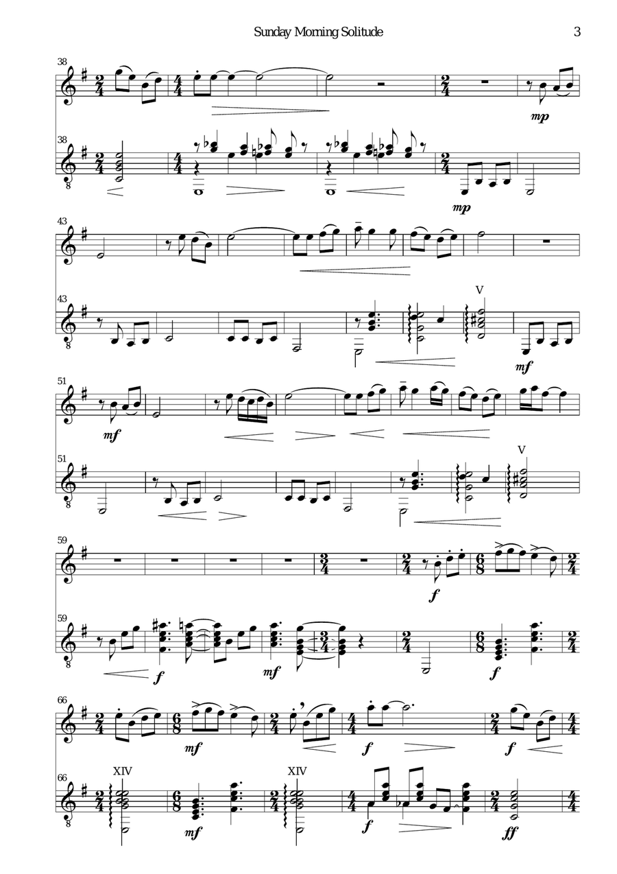 Sunday Morning Solitude for flute and guitar Flute scores gallery preview page 3