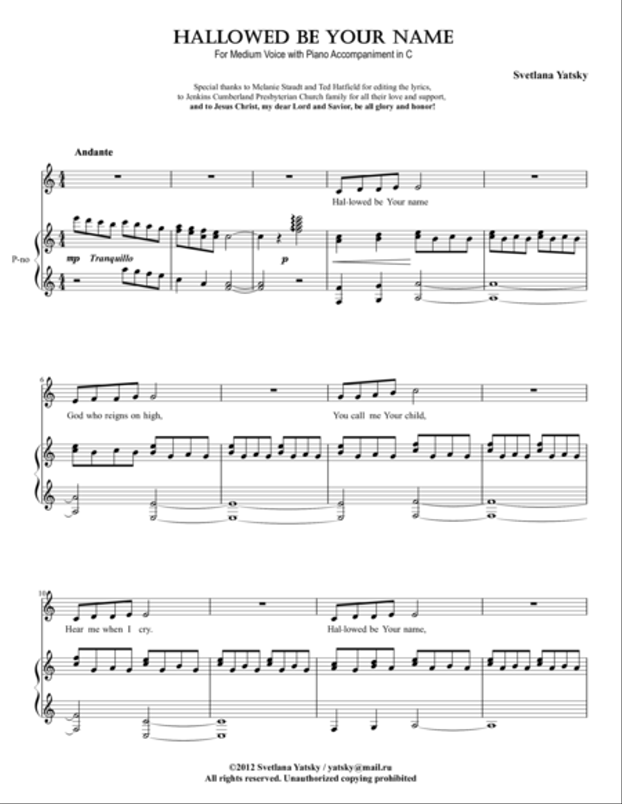 Hallowed Be Your Name (in C) Voice scores gallery preview page 1