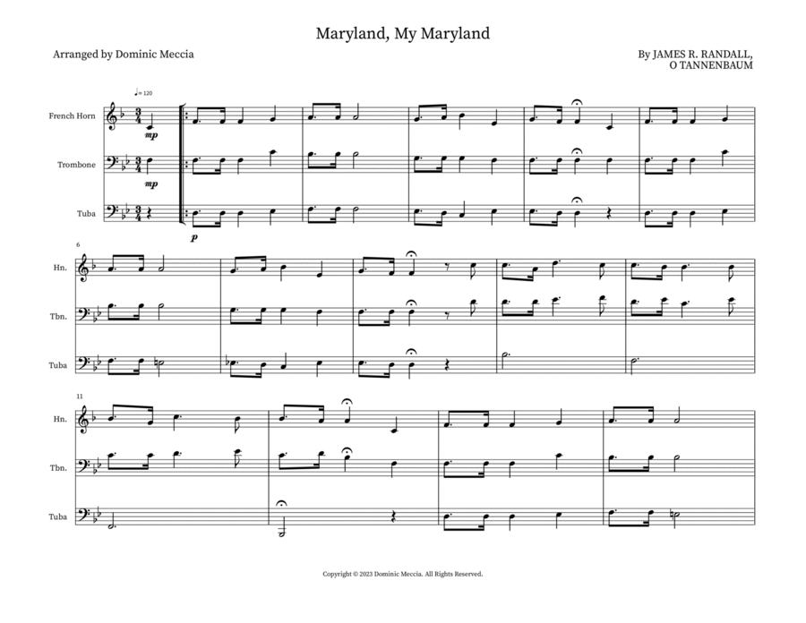 Maryland, My Maryland Maryland, My Maryland Small Ensemble scores gallery preview page 1