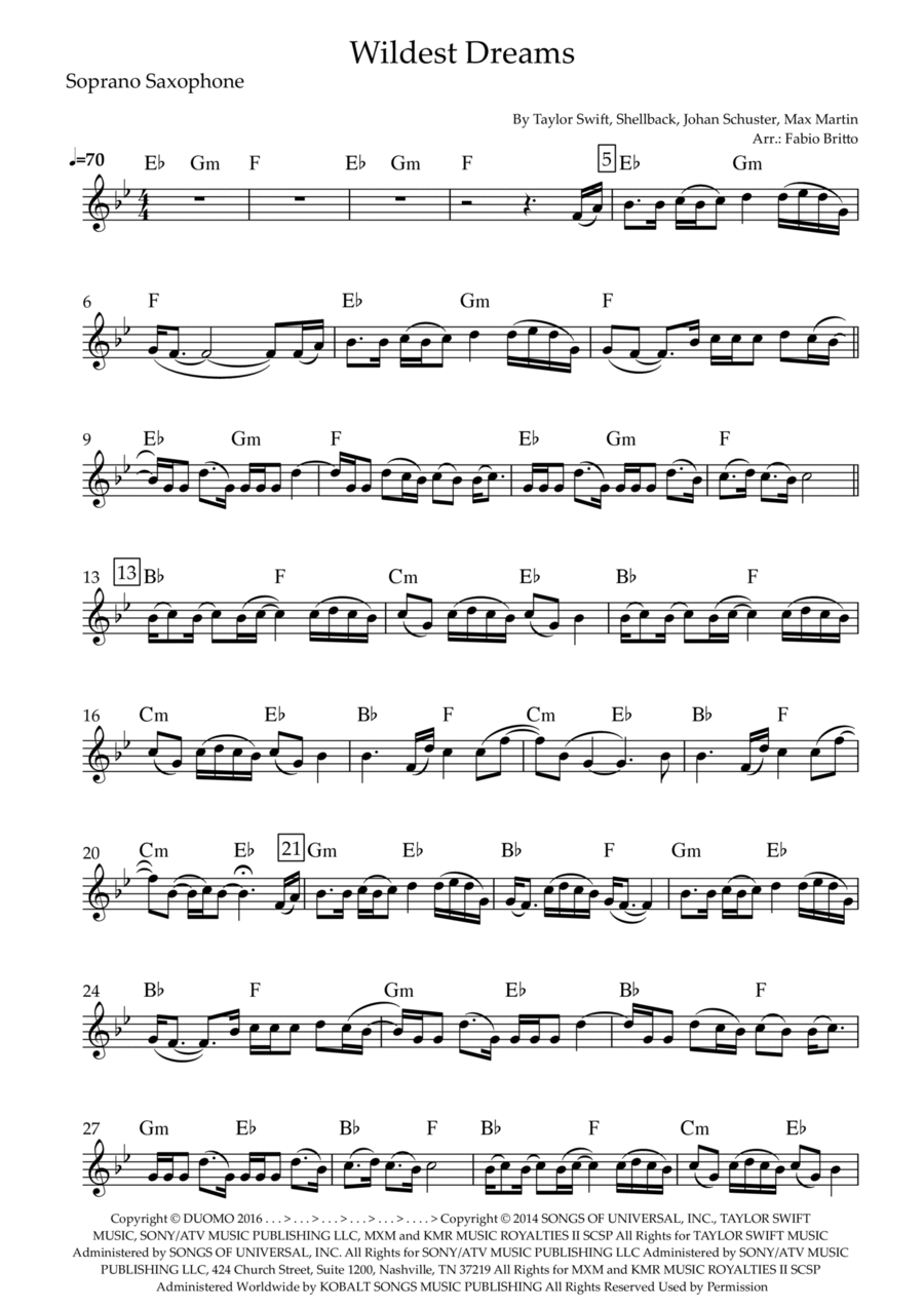 Wildest Dreams Wildest Dreams Soprano Saxophone scores gallery preview page 1