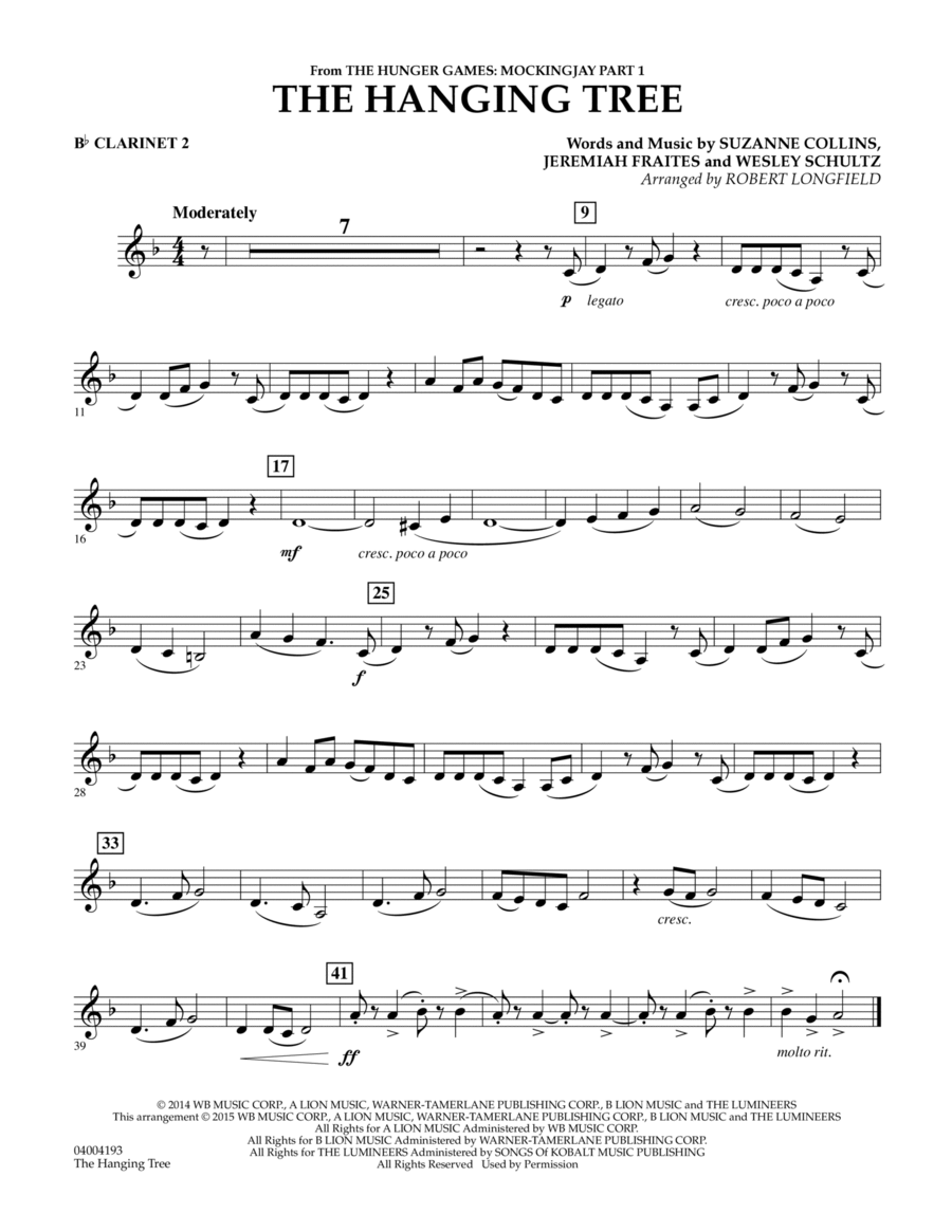 The Hanging Tree (from The Hunger Games: Mockingjay Part 1) - Bb Clarinet 2 Concert Band scores gallery preview page 1