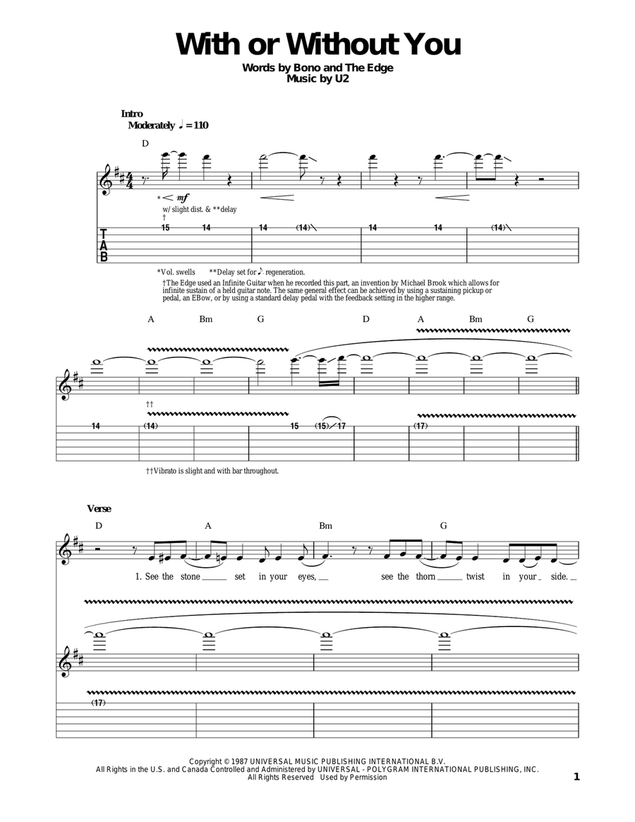 With Or Without You Acoustic Guitar scores gallery preview page 1
