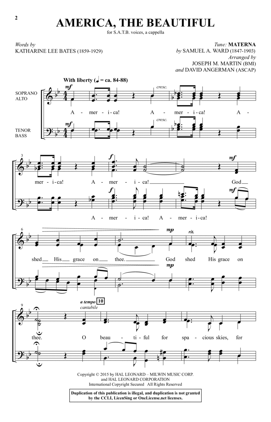 America, The Beautiful America, The Beautiful 4-Part scores gallery preview page 1