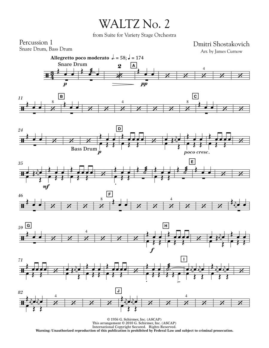 Waltz No. 2 (from Suite For Variety Stage Orchestra) - Percussion 1 Part scores gallery preview page 1