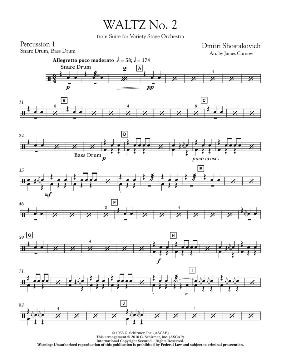 Waltz No. 2 (from Suite For Variety Stage Orchestra) - Percussion 1