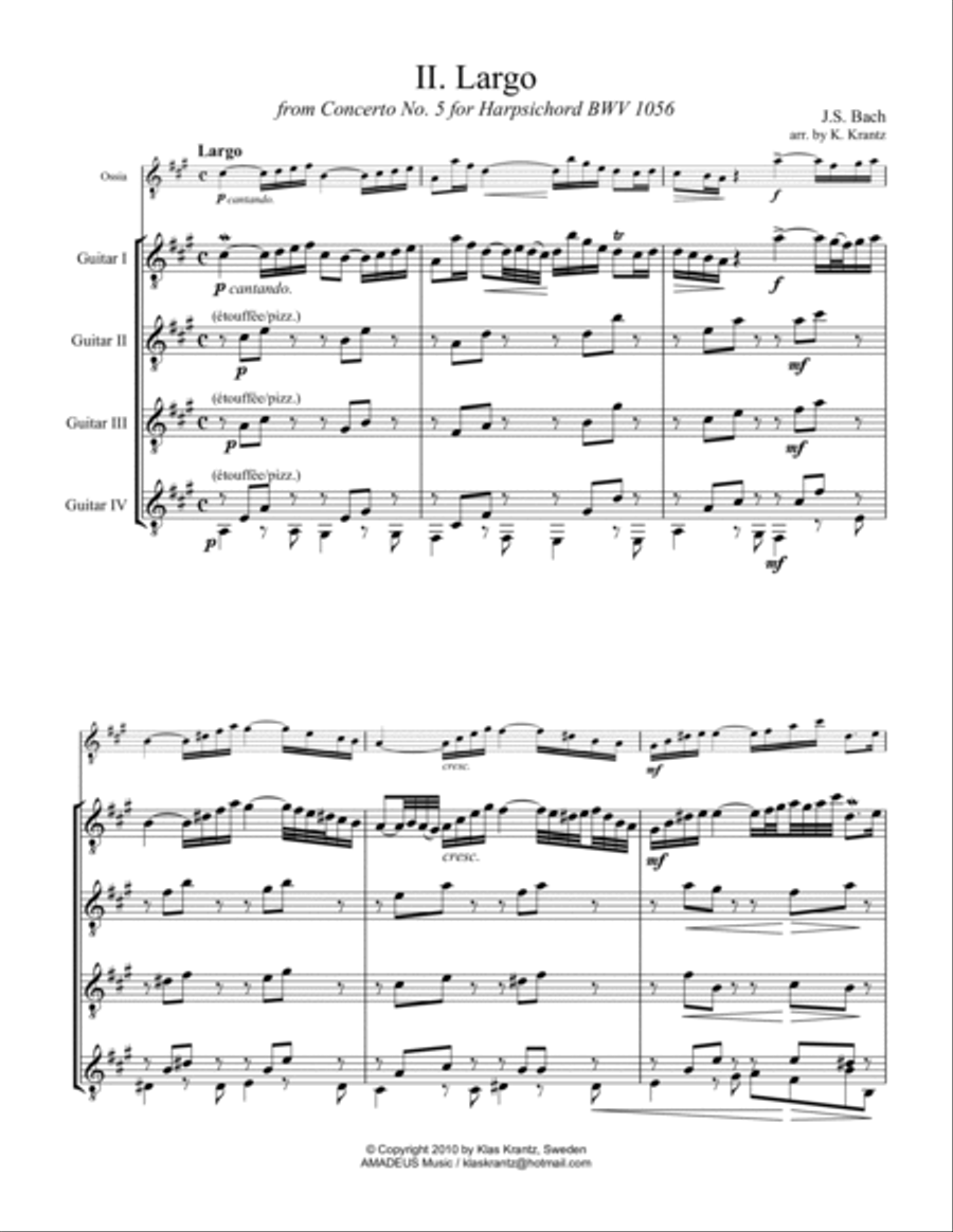 Arioso (Largo) from Cantata 156 for guitar quartet (ornamented) Guitar Ensemble scores gallery preview page 2