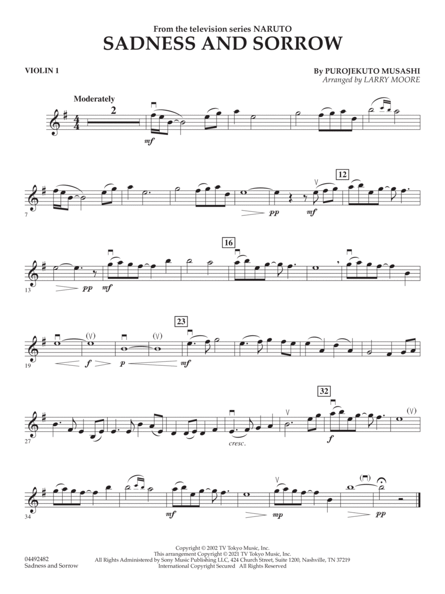 Sadness and Sorrow (from Naruto) (arr. Larry Moore) - Violin 1 String Quartet scores gallery preview page 1