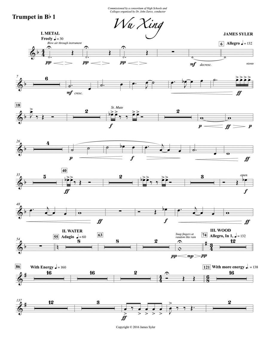 Wu Xing: 1st B-flat Trumpet Concert Band scores gallery preview page 1