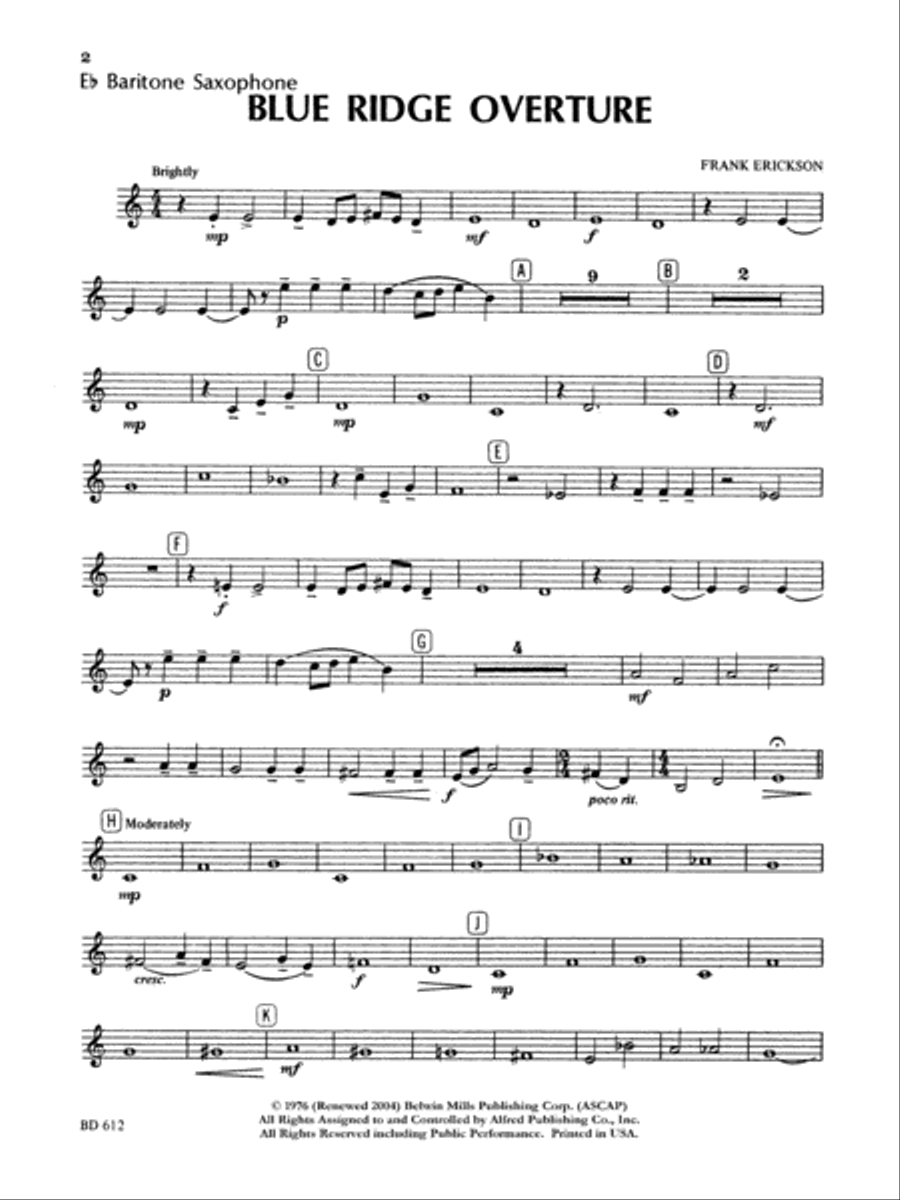 Book cover for Blue Ridge Overture: E-flat Baritone Saxophone