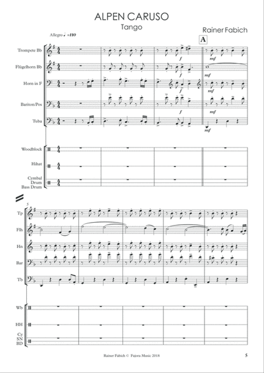 ALPEN CARUSO for Brass Quintet Percussion Ensemble scores gallery preview page 4
