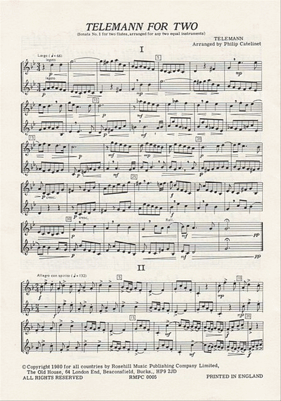 Telemann for Two Score scores gallery preview page 1