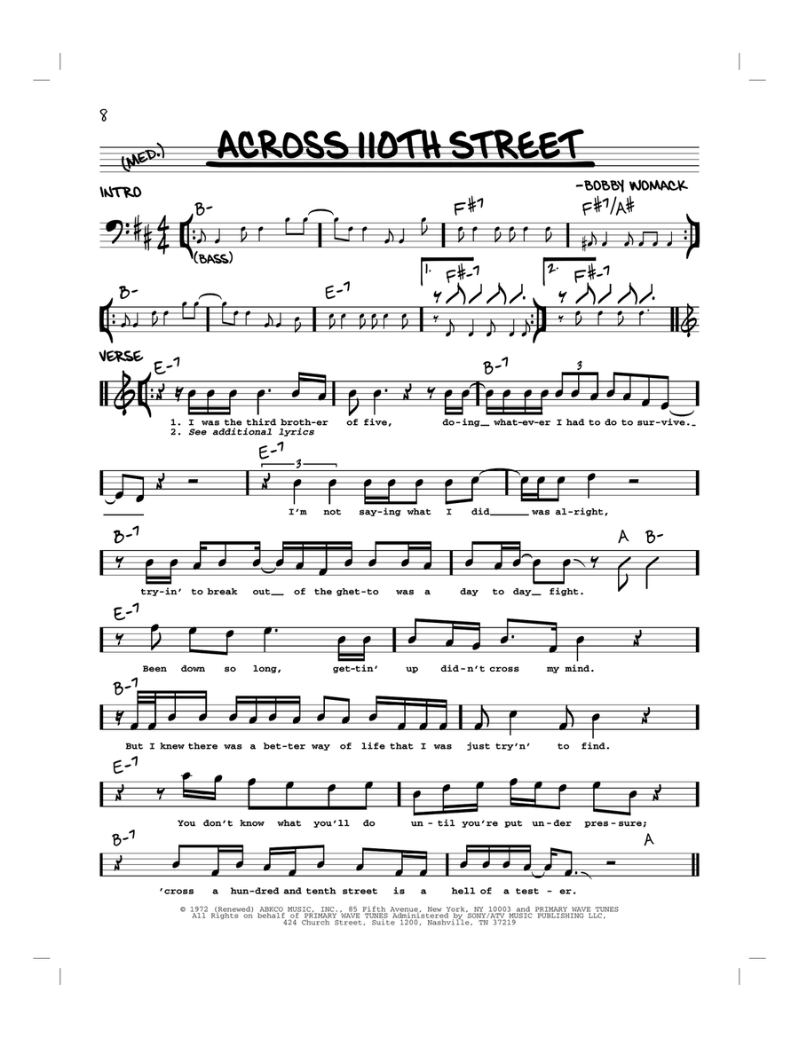 Across 110th Street Piano scores gallery preview page 1