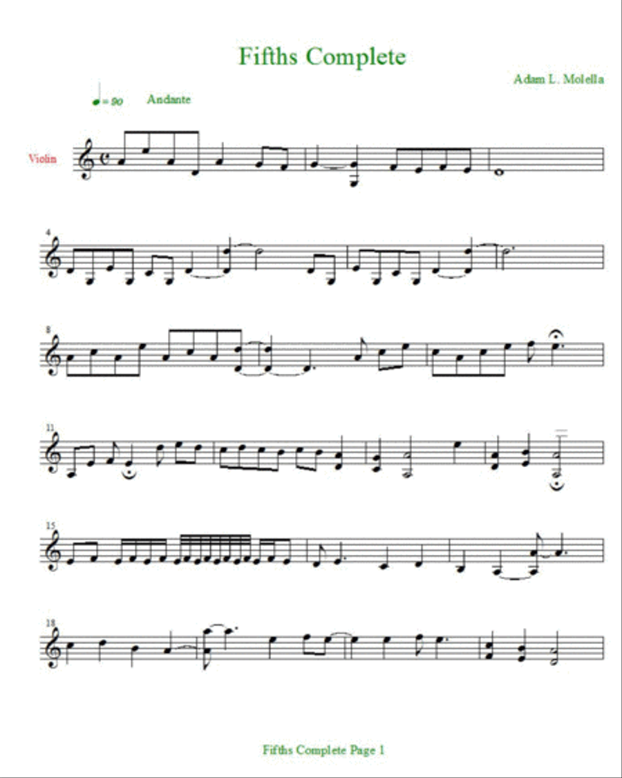 Fifths Complete : Never been done composition on violin open fifths . Violin Solo scores gallery preview page 1