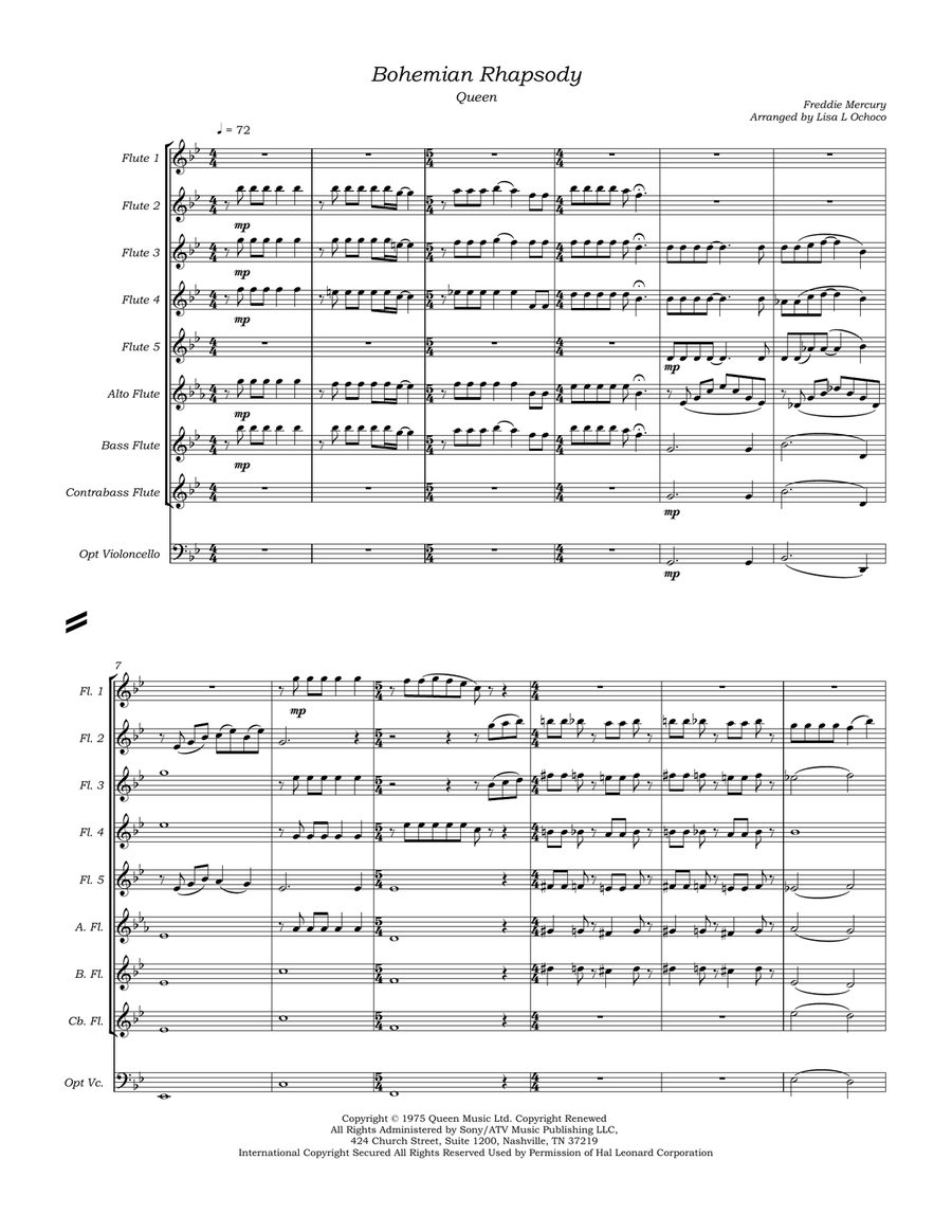 Bohemian Rhapsody Flute Choir scores gallery preview page 5