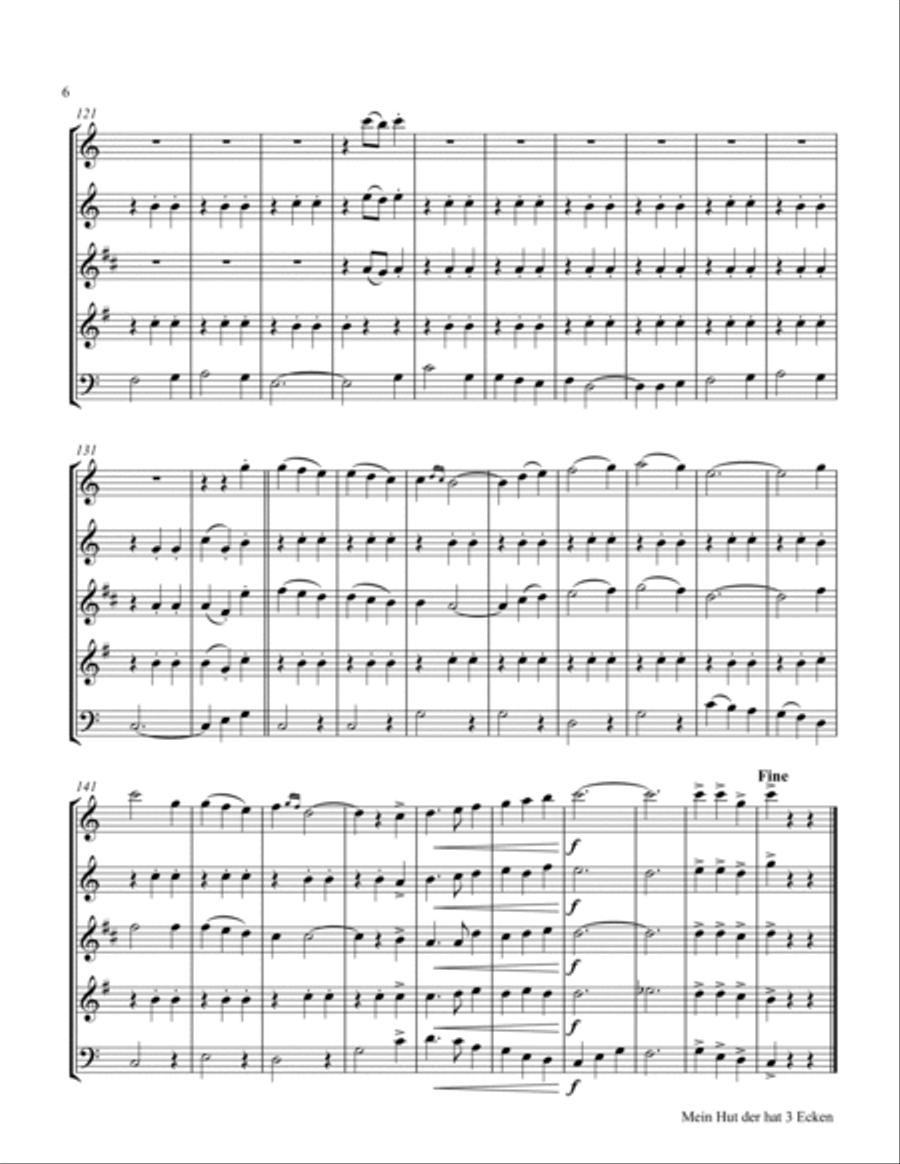 Mein Hut der hat 3 Ecken (My hat, it has three corners) - Folk - Wind Quintet Woodwind Quintet scores gallery preview page 6