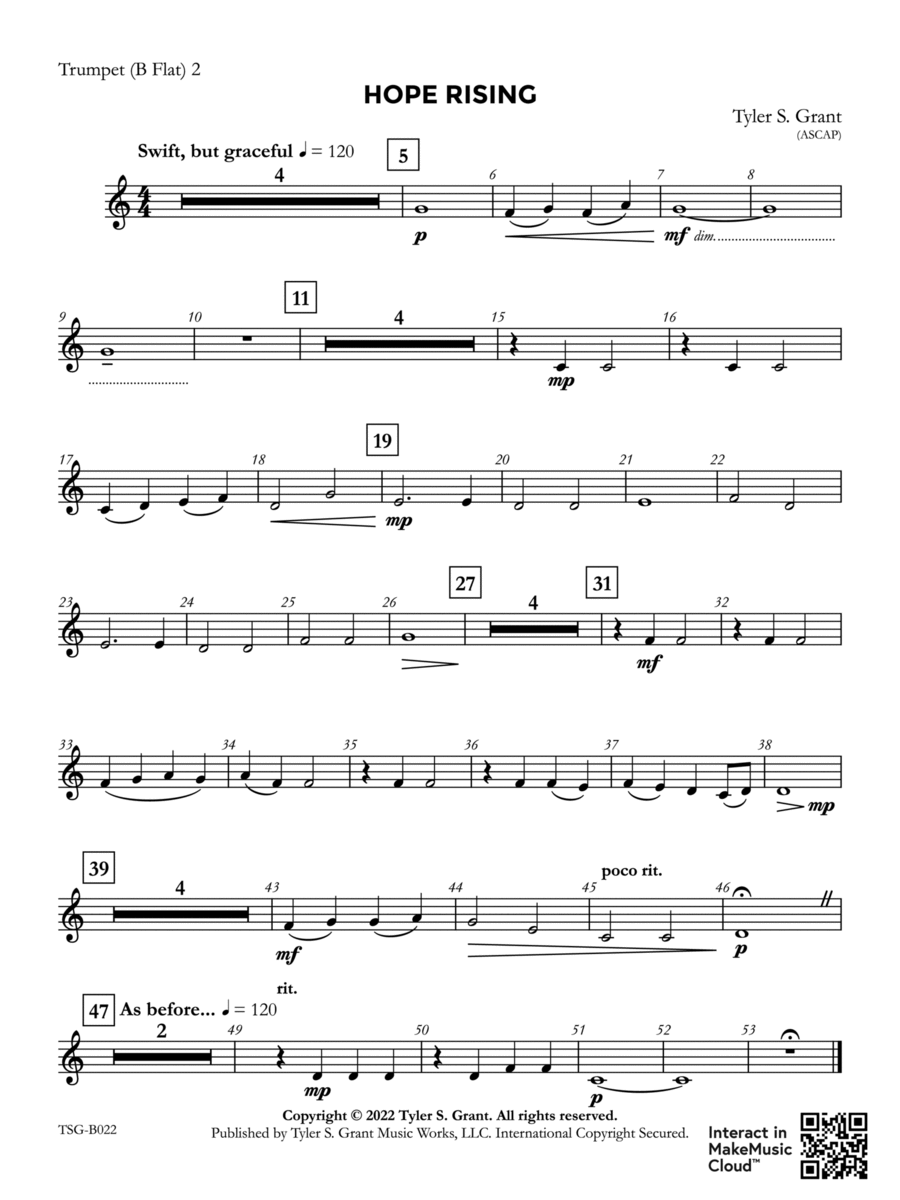 Hope Rising: 2nd B-flat Trumpet Concert Band scores gallery preview page 1