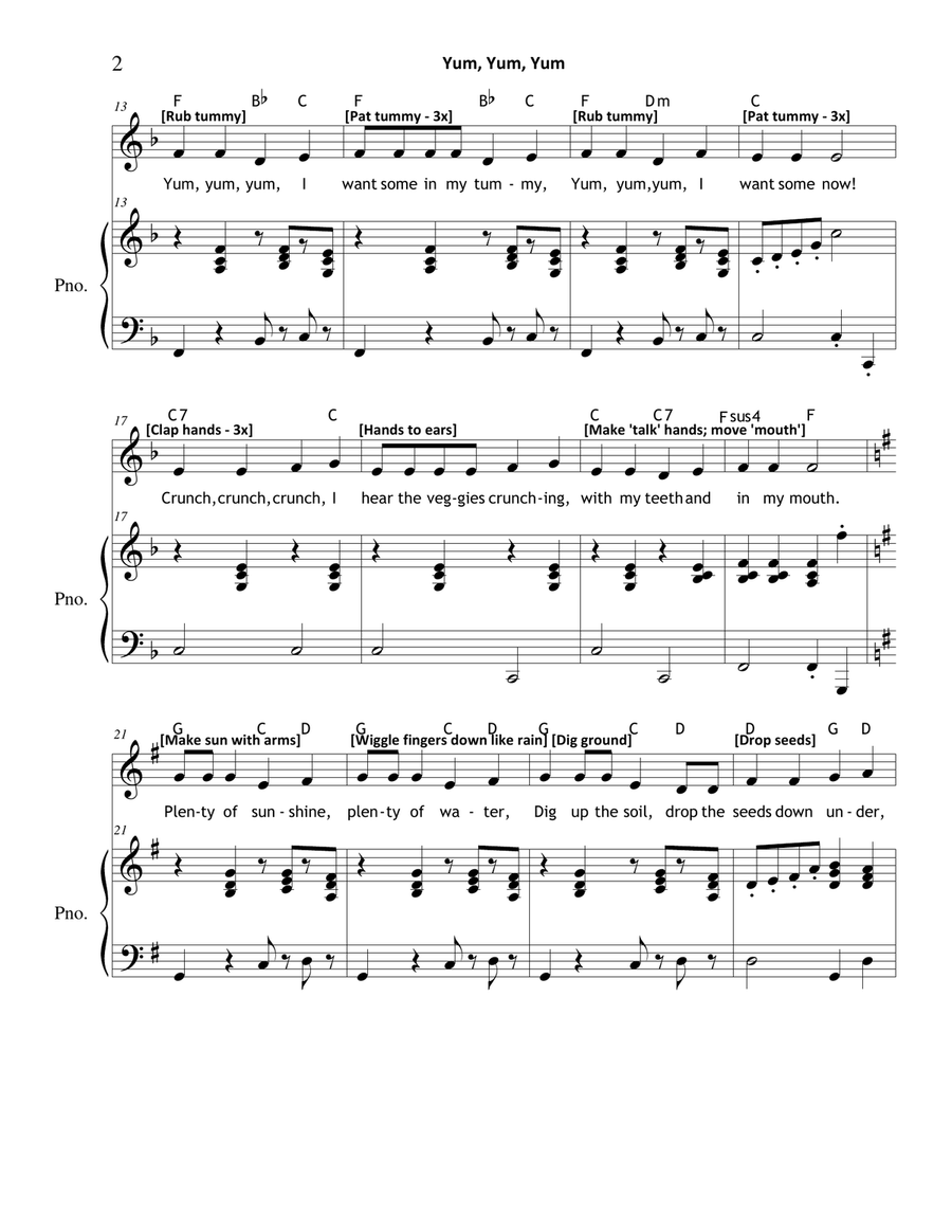 Yum, Yum, Yum (The Vegetable Song) Unison Choir scores gallery preview page 2