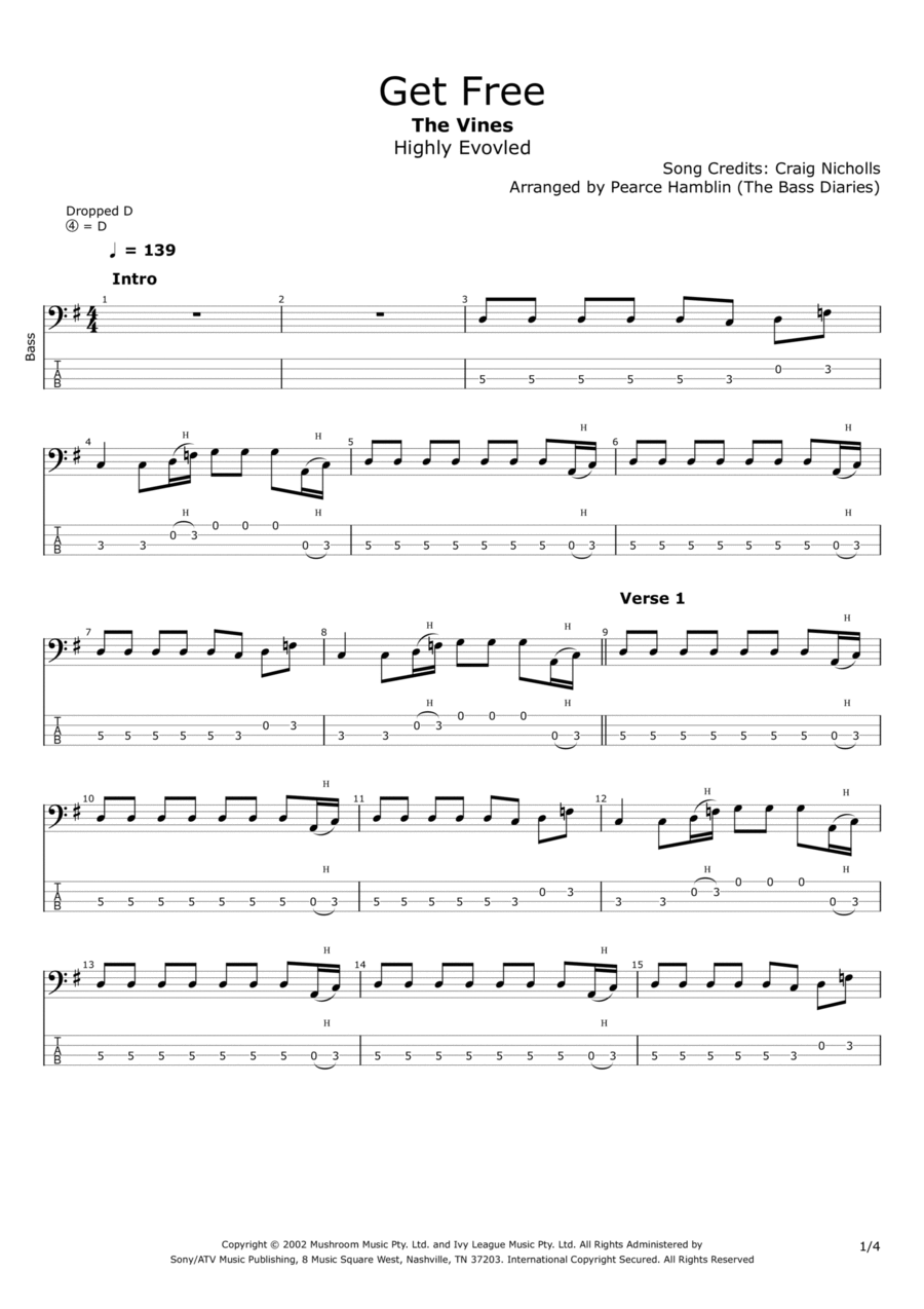 Get Free Bass Guitar scores gallery preview page 1