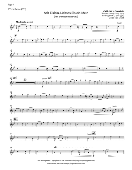 51 Trombone Quartets - Part 1 Treble Clef