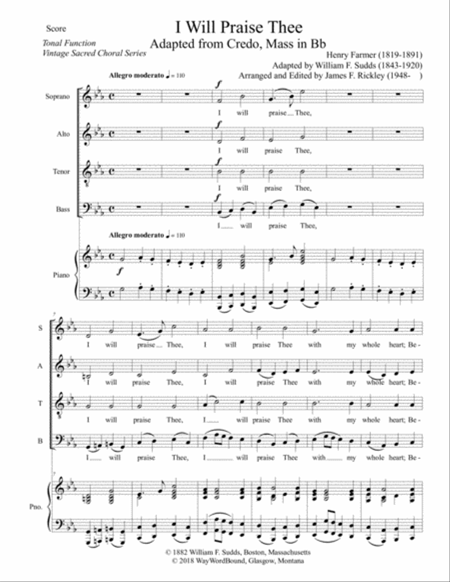 I Will Praise Thee I Will Praise Thee 4-Part scores gallery preview page 1