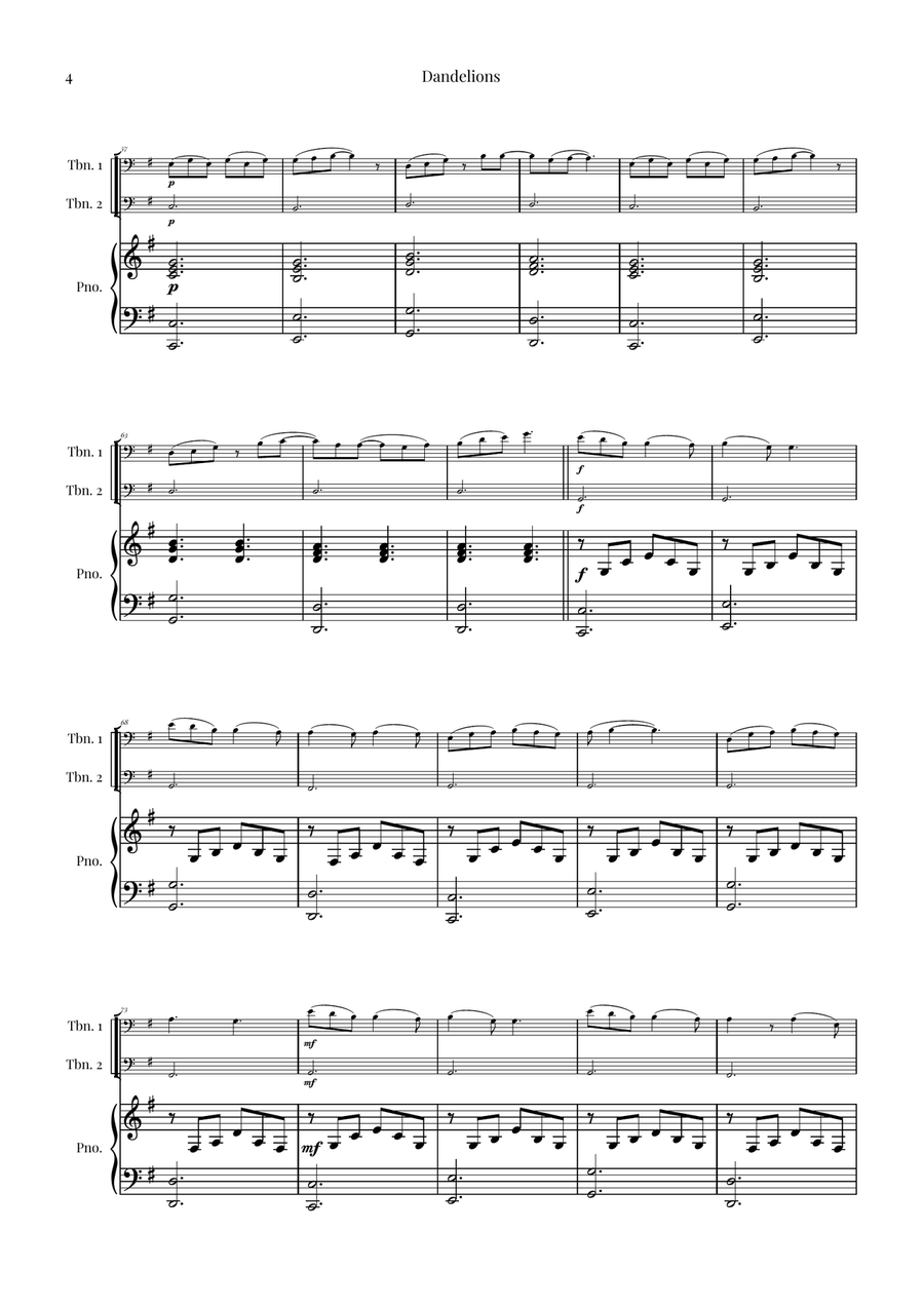 Dandelions Trombone Duet scores gallery preview page 4